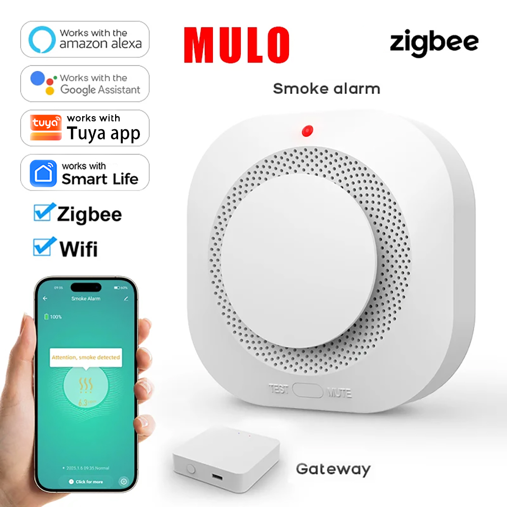 Smoke Detector Interconnected - Alarm Detektor Asap Pintar ZigBee WiFi,